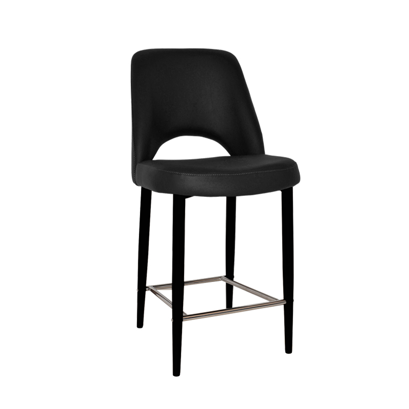 Black Vinyl fabric stool on metal 4 leg