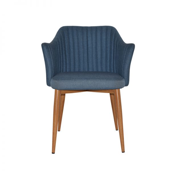 Denim coloured arm chair on 4 leg base