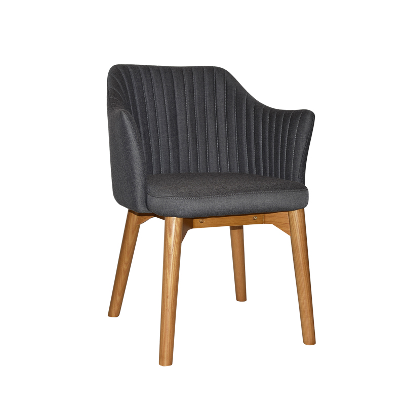 Slate fabric arm chair on Timber 4 leg base