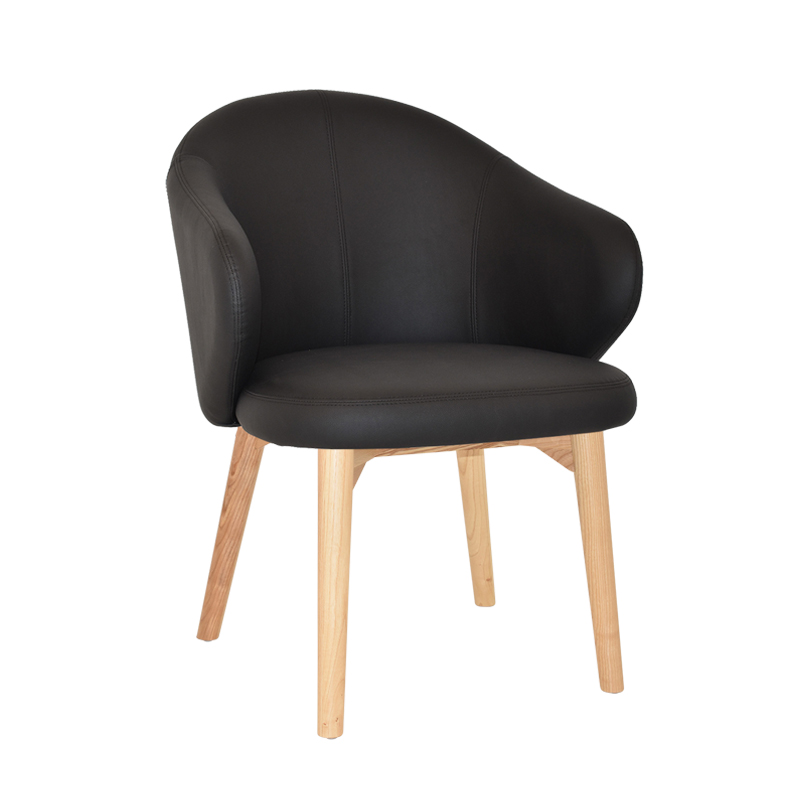 Vinyl Black fabric tub chair on timber 4 leg base